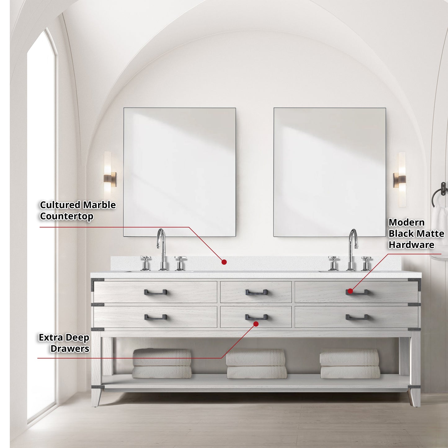 Norwalk 84 in W x 22 in D White Oak Double Bath Vanity