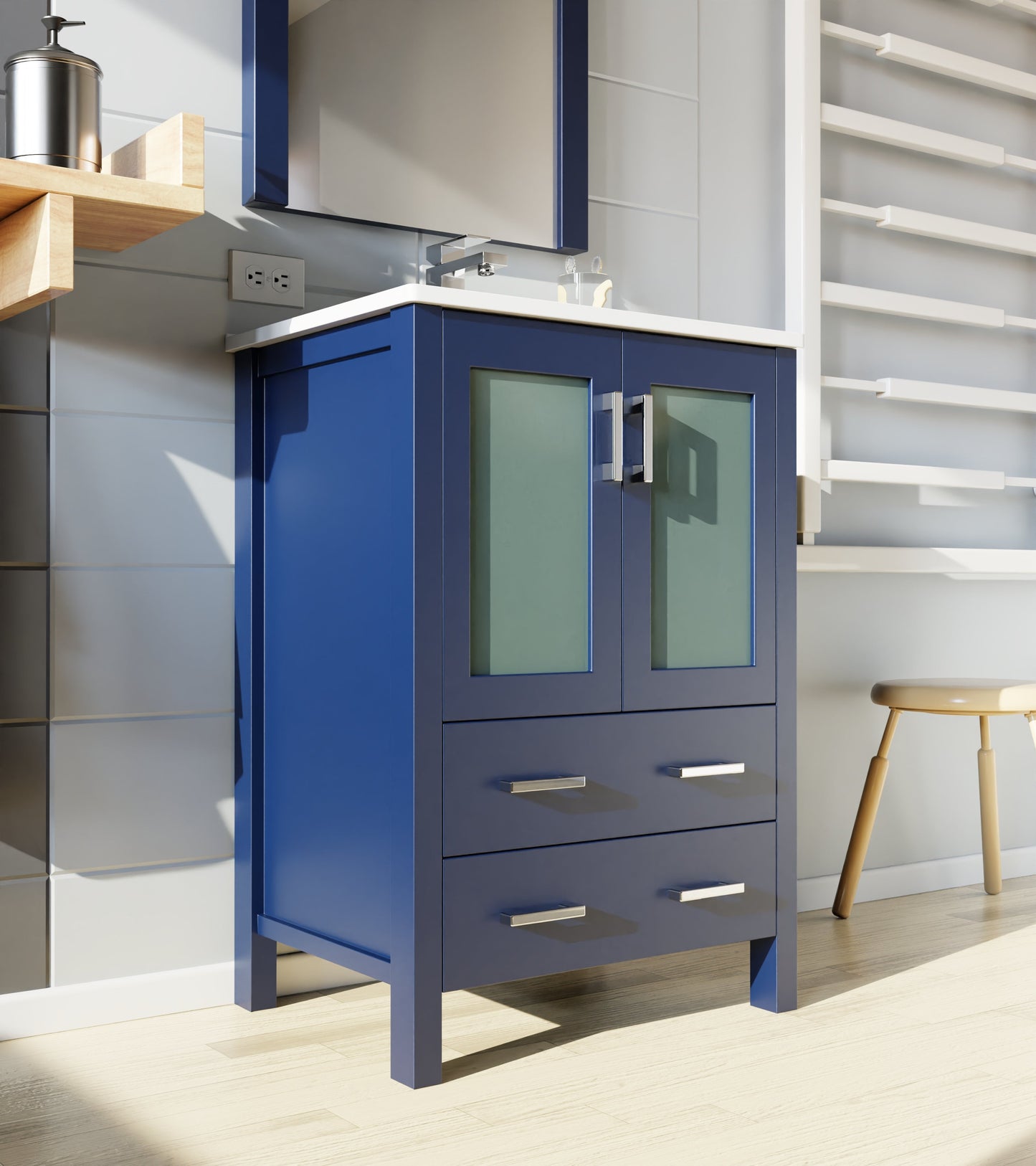 Volez 24 in W x 18.25 in D Navy Blue Bath Vanity