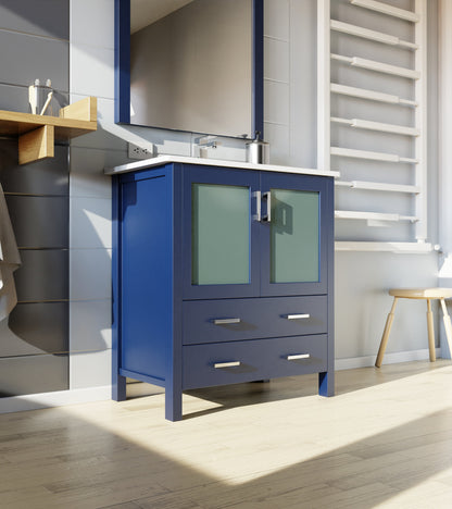 Volez 30 in W x 18.25 in D Navy Blue Bath Vanity