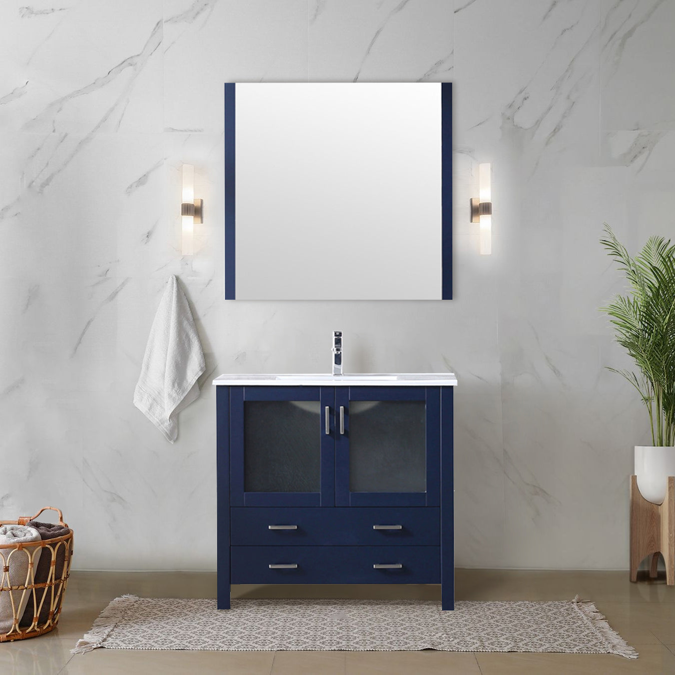 Volez 36 in W x 18.25 in D Navy Blue Bath Vanity