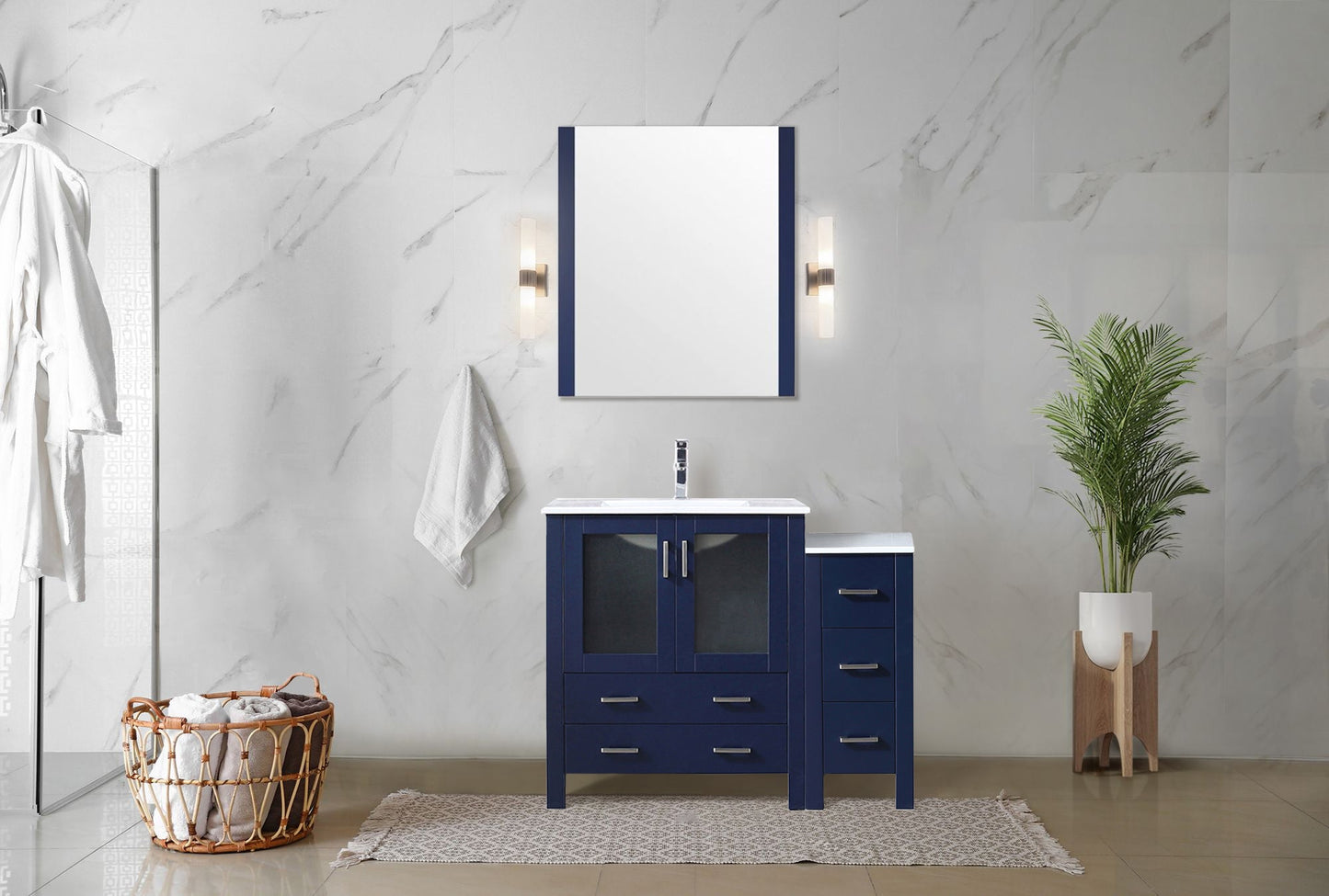 Volez 42 in W x 18.25 in D Navy Blue Single Bath Vanity with Side Cabinet