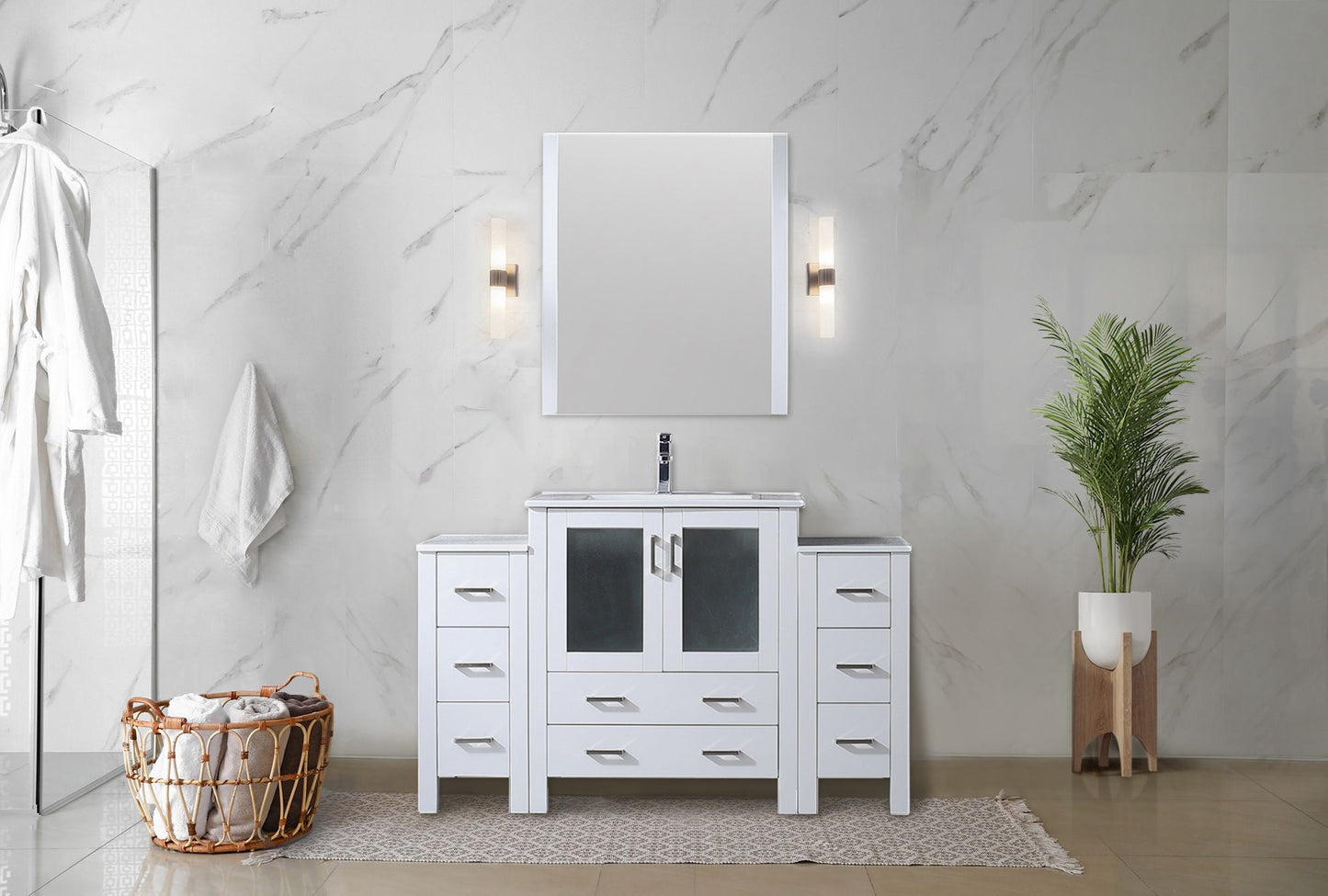 Volez 54 in W x 18.25 in D White Single Bath Vanity with Side Cabinets