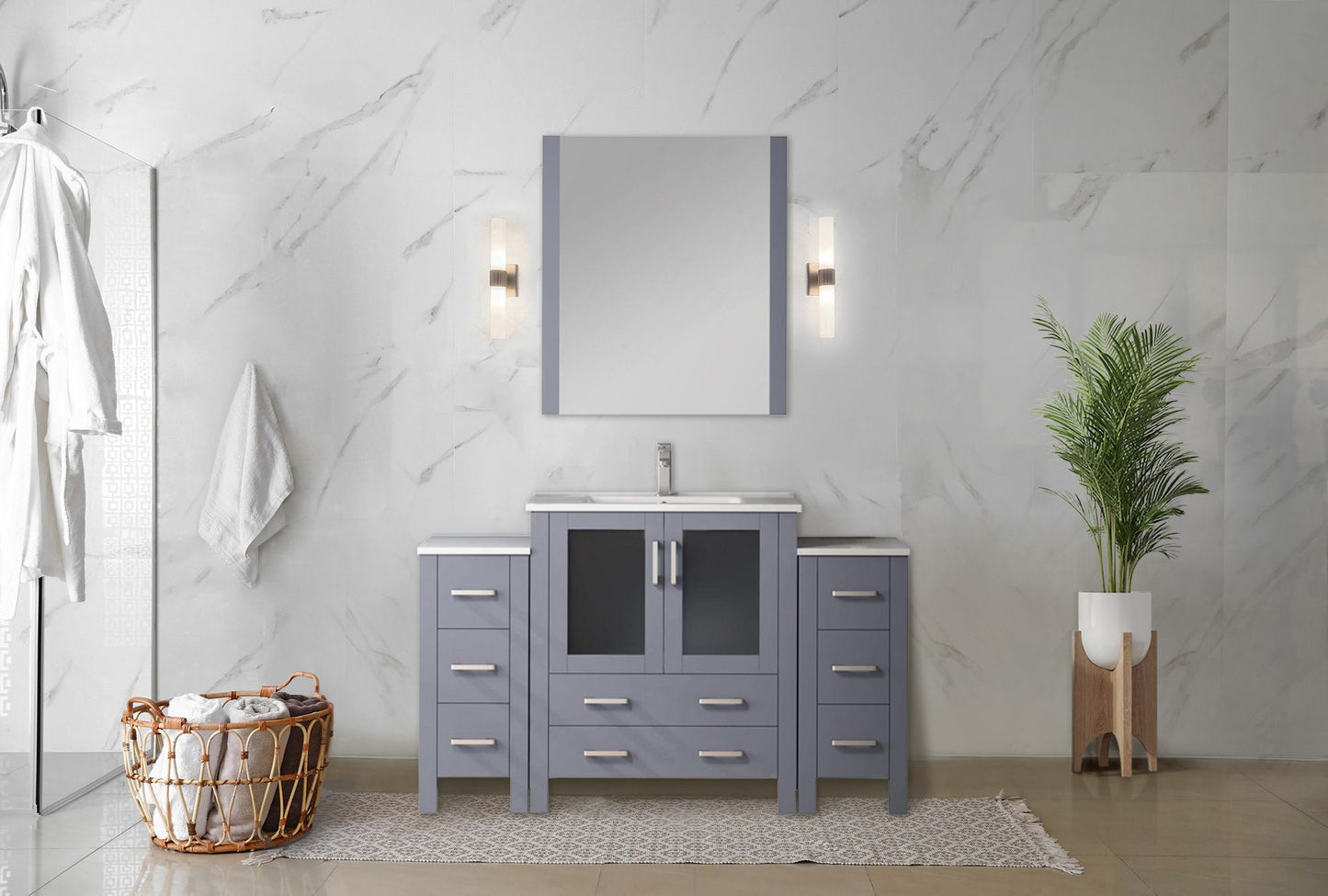 Volez 54 in W x 18.25 in D Dark Grey Single Bath Vanity with Side Cabinets