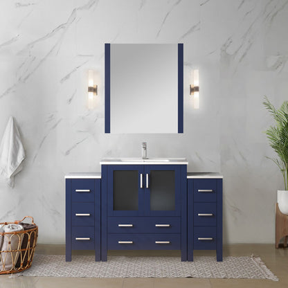 Volez 54 in W x 18.25 in D Navy Blue Single Bath Vanity with Side Cabinets