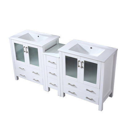 Volez 72 in W x 18.25 in D White Double Bath Vanity with Side Cabinet