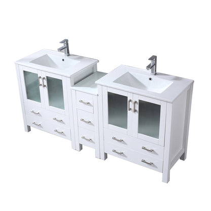 Volez 72 in W x 18.25 in D White Double Bath Vanity with Side Cabinet