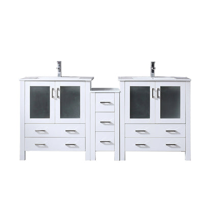 Volez 72 in W x 18.25 in D White Double Bath Vanity with Side Cabinet