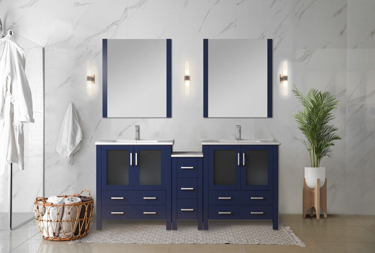 Volez 72 in W x 18.25 in D Navy Blue Double Bath Vanity with Side Cabinet