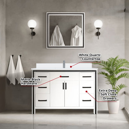 Ziva 48 in W x 22 in D White Bath Vanity