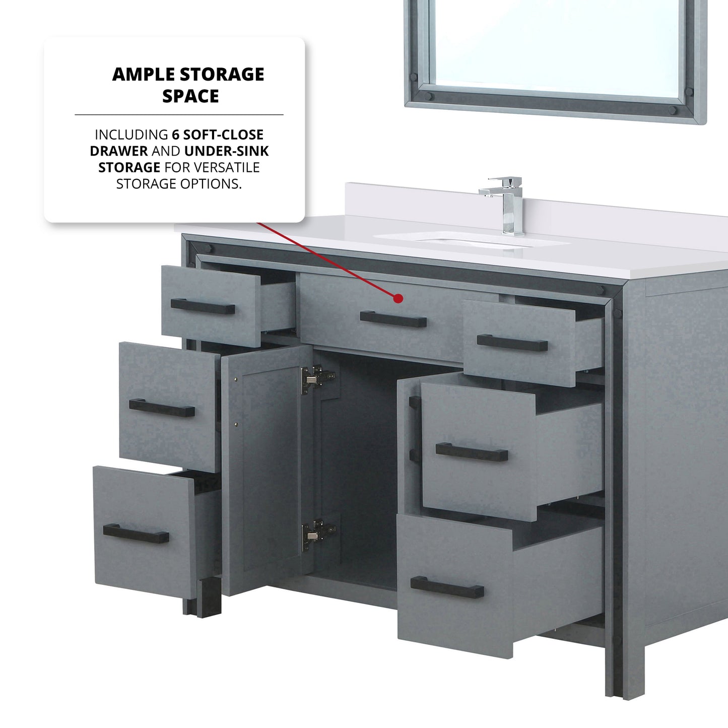 Ziva 48 in W x 22 in D Dark Grey Bath Vanity