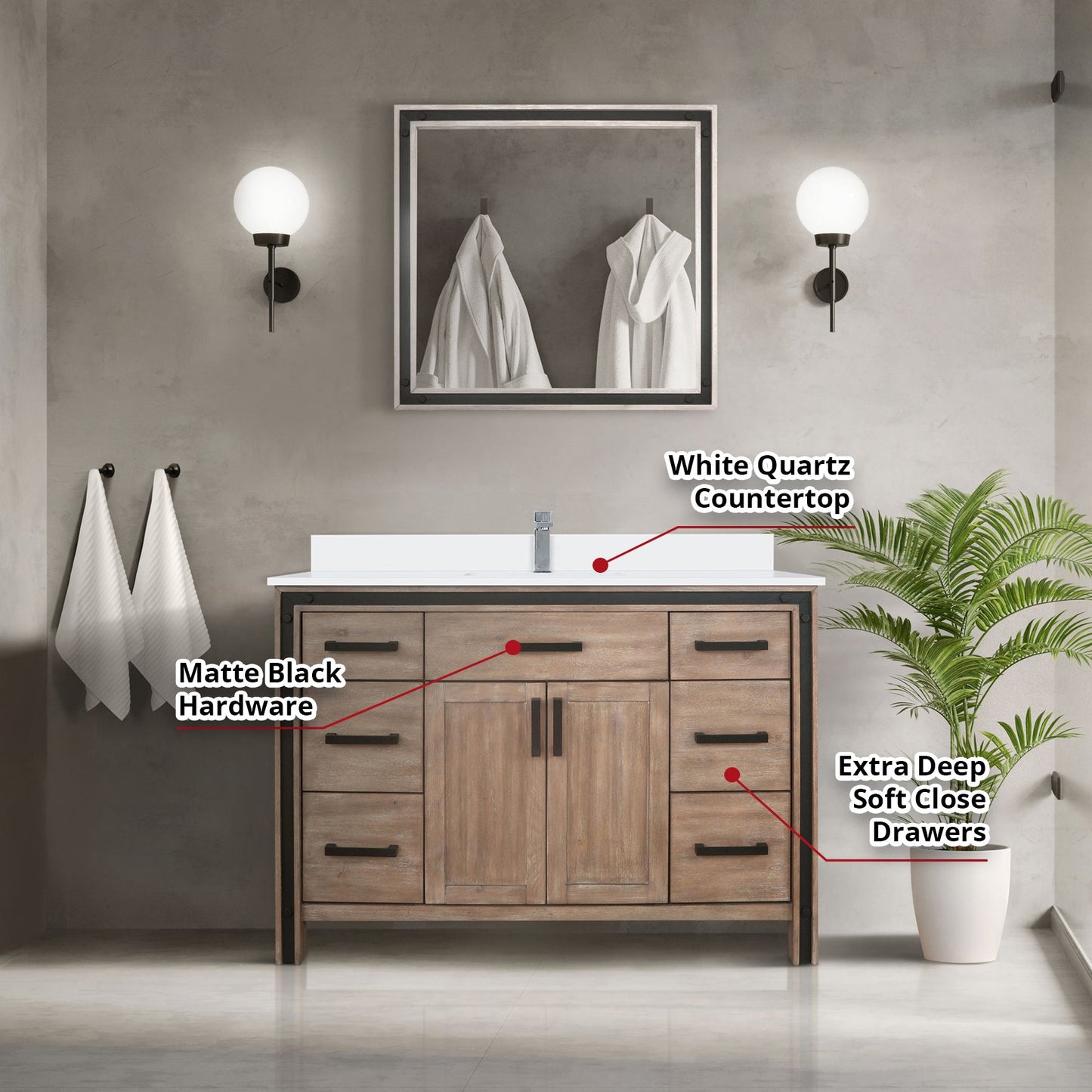 Ziva 48 in W x 22 in D Rustic Barnwood Bath Vanity