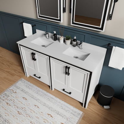 Ziva 60 in W x 22 in D White Double Bath Vanity
