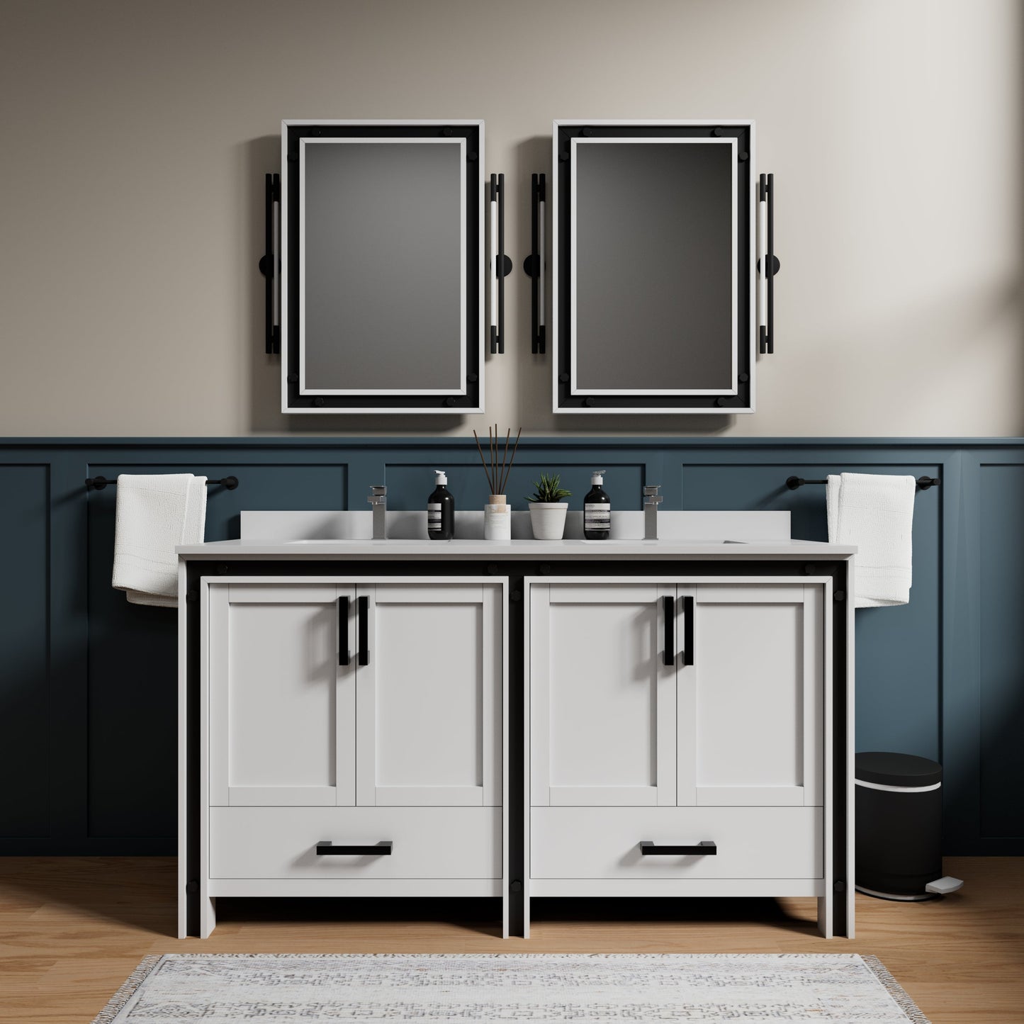 Ziva 60 in W x 22 in D White Double Bath Vanity