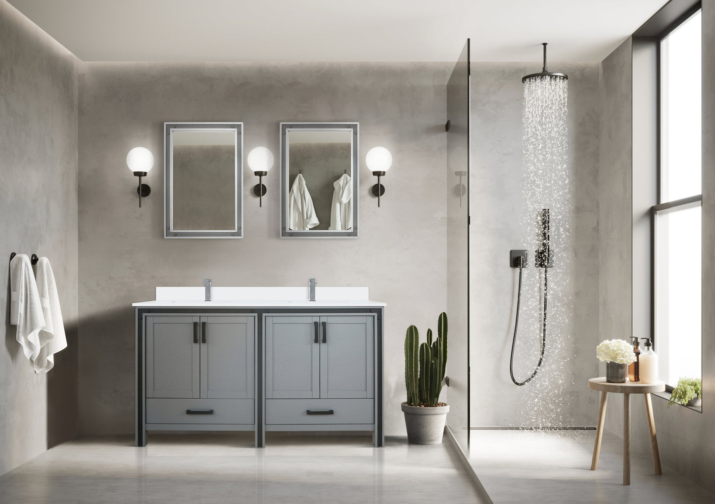 Ziva 60 in W x 22 in D Dark Grey Double Bath Vanity