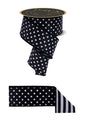 2.5"X10YD POLKA DOT/STRIPE/FUSED BLACK/WHITE