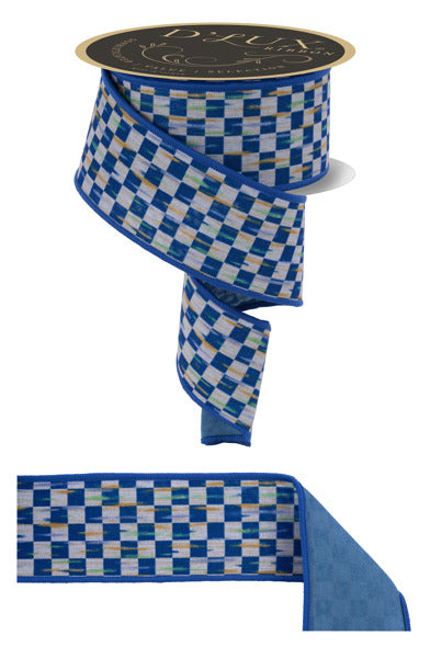 2.5"X10YD MINI ANTQ CHECKERBOARD/FUSED BEIGE/BLUE