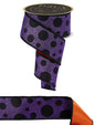 2.5"X10YD GIANT MULTI POLKA DOTS/FUSED BLACK/PURPLE/ORANGE