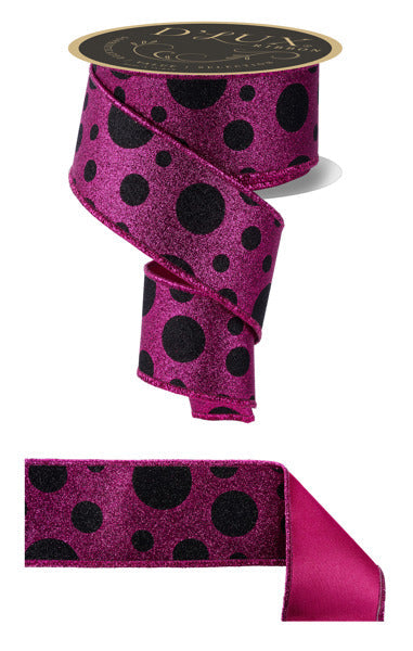 2.5"X10YD GIANT MULTI POLKA DOTS/FUSED BLACK/PINK