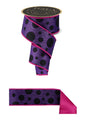 2.5"X10YD GIANT MULTI POLKA DOTS/FUSED BLACK/PURPLE/HOT PINK