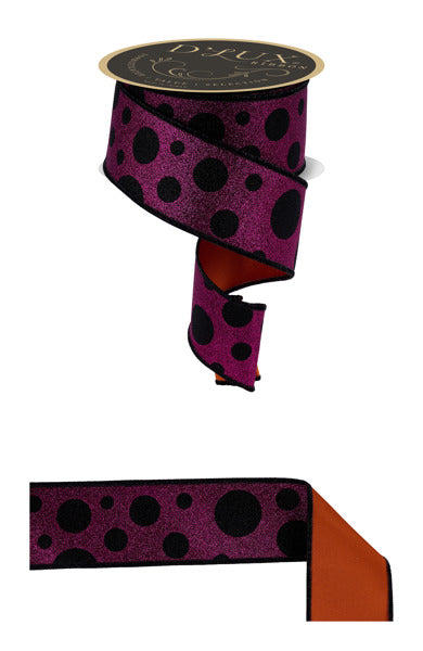 2.5"X10YD GIANT MULTI POLKA DOTS/FUSED BLACK/PINK/ORANGE