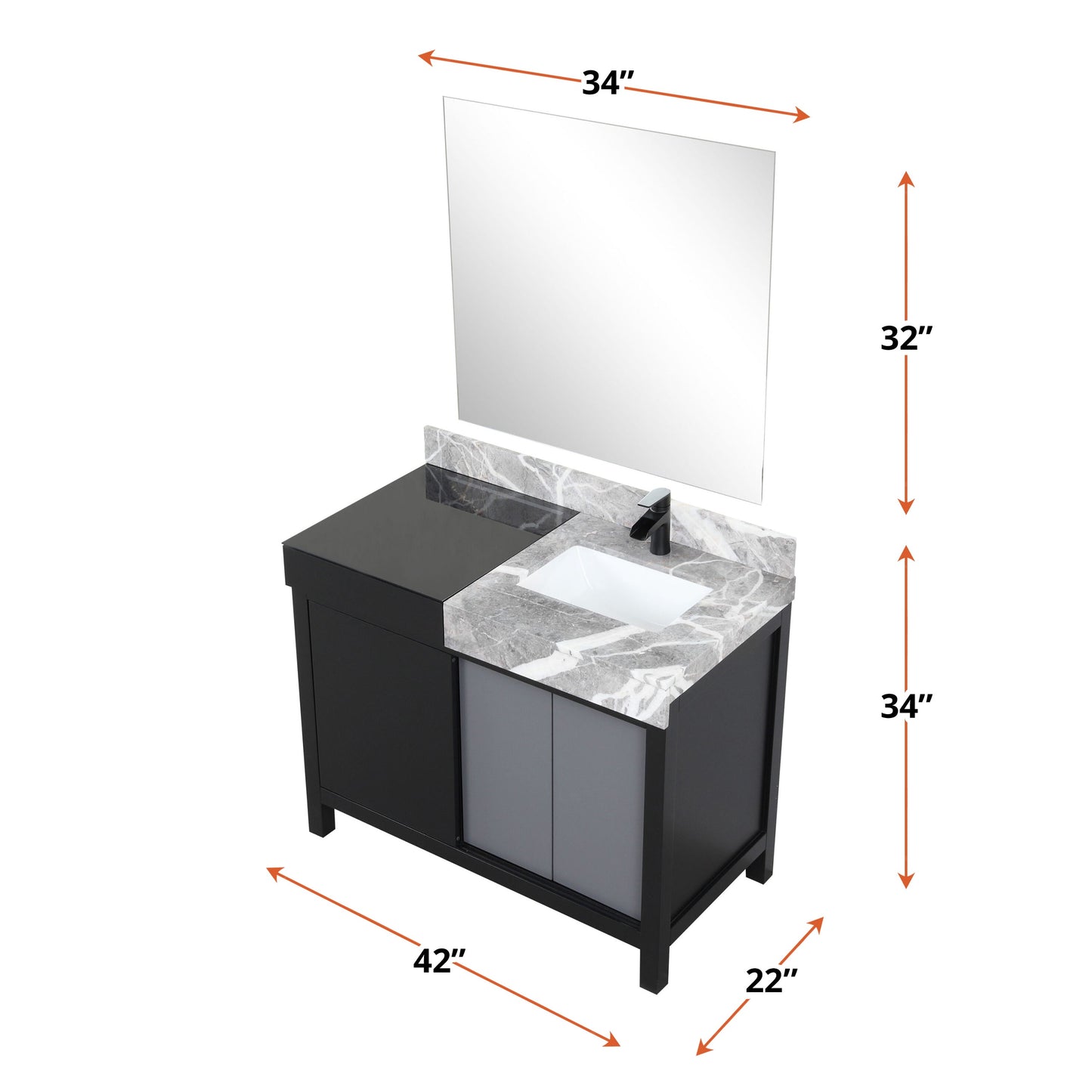 Zilara 42 in W x 22 in D Black and Grey Bath Vanity