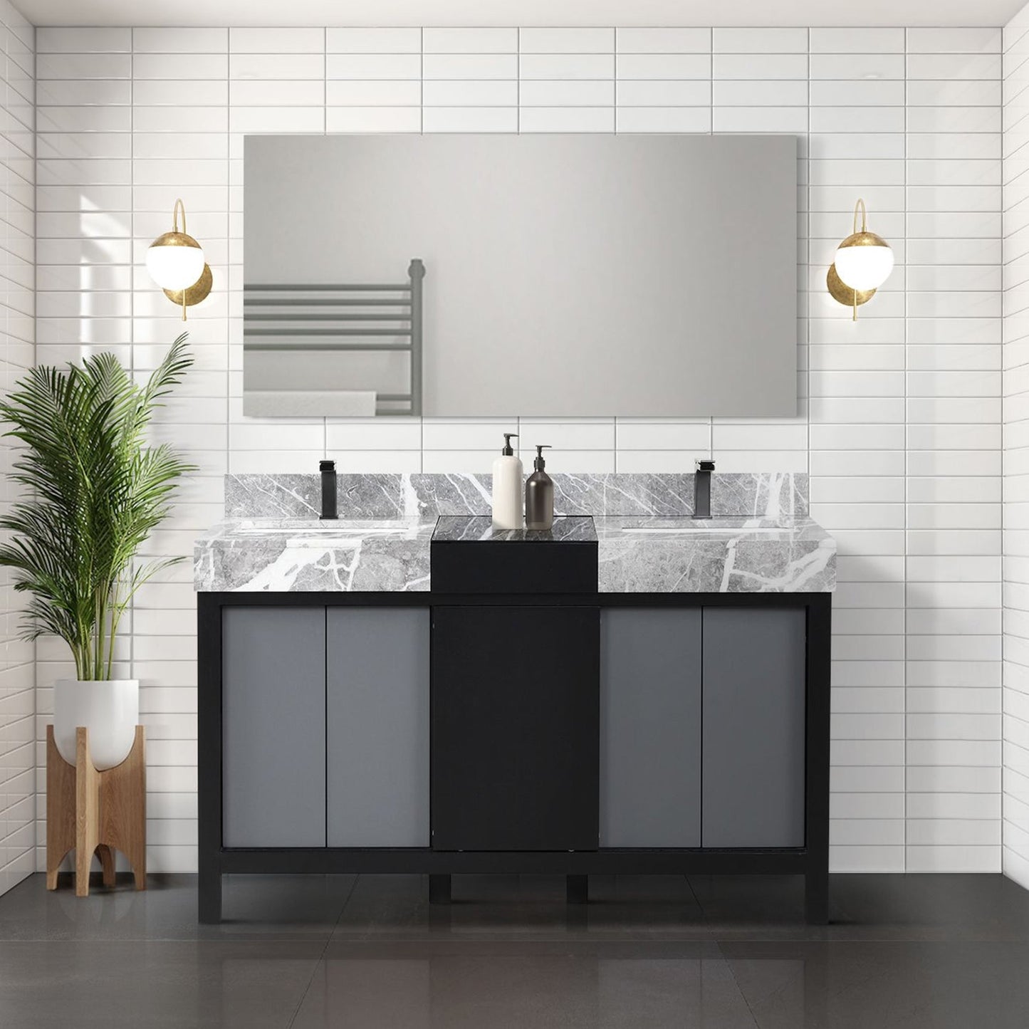 Zilara 55 in W x 22 in D Black and Grey Double Bath Vanity