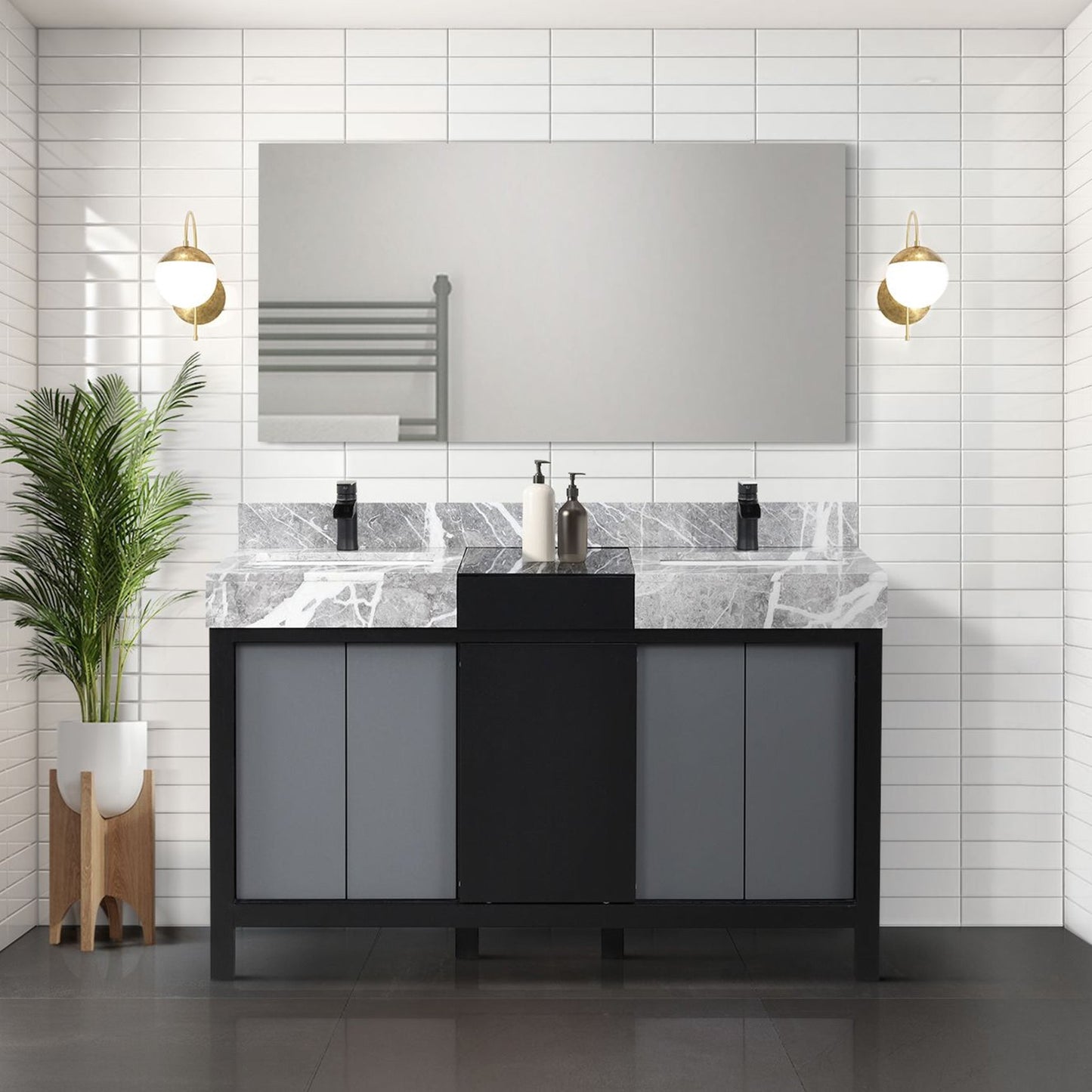 Zilara 55 in W x 22 in D Black and Grey Double Bath Vanity