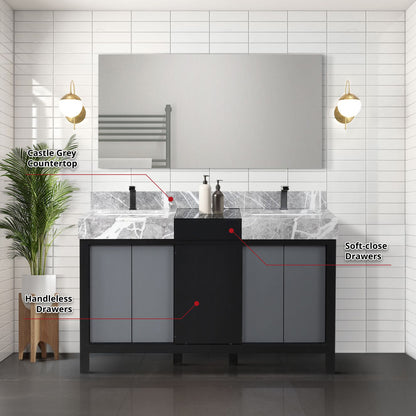 Zilara 55 in W x 22 in D Black and Grey Double Bath Vanity
