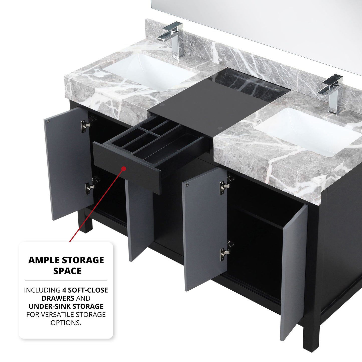 Zilara 55 in W x 22 in D Black and Grey Double Bath Vanity