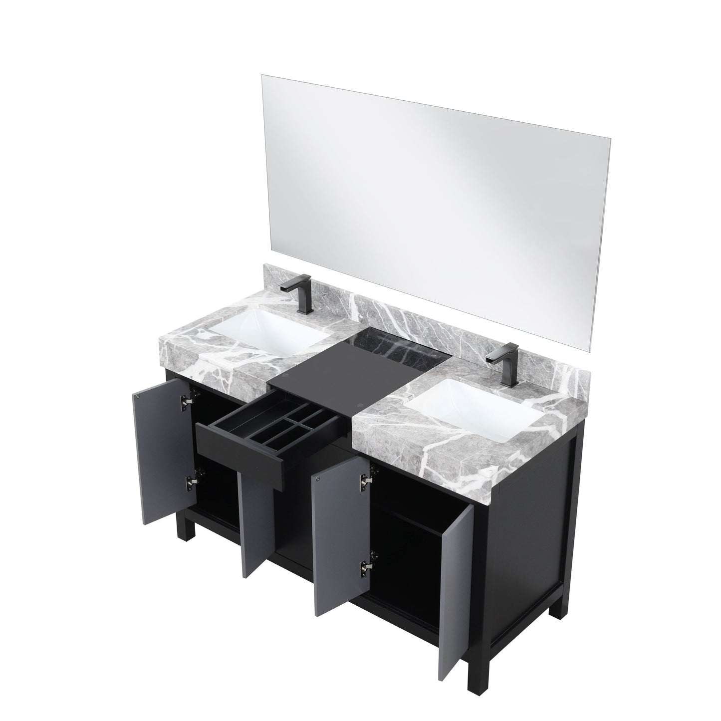 Zilara 55 in W x 22 in D Black and Grey Double Bath Vanity