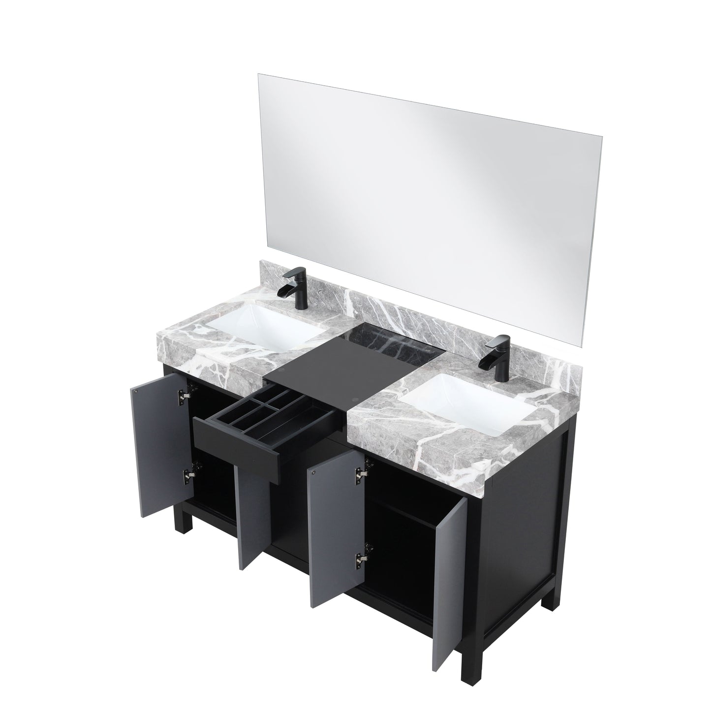 Zilara 55 in W x 22 in D Black and Grey Double Bath Vanity