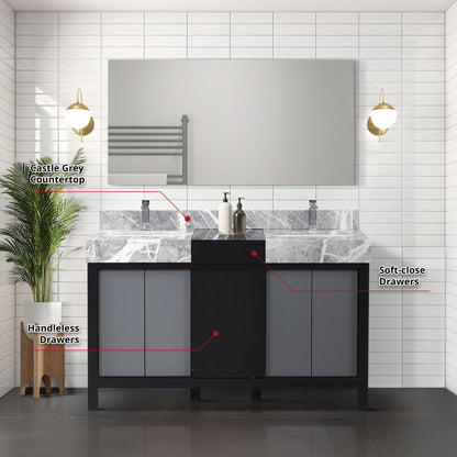 Zilara 55 in W x 22 in D Black and Grey Double Bath Vanity