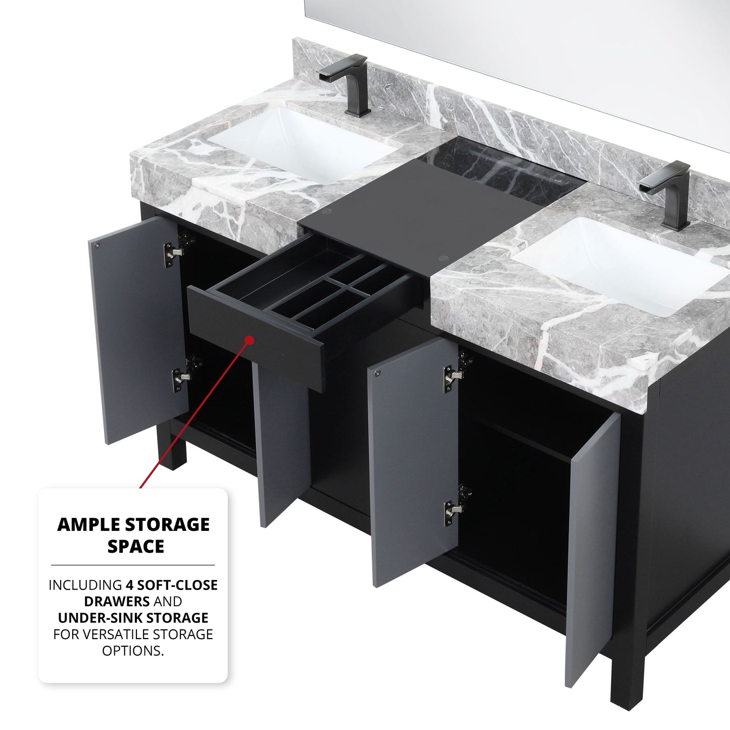 Zilara 55 in W x 22 in D Black and Grey Double Bath Vanity