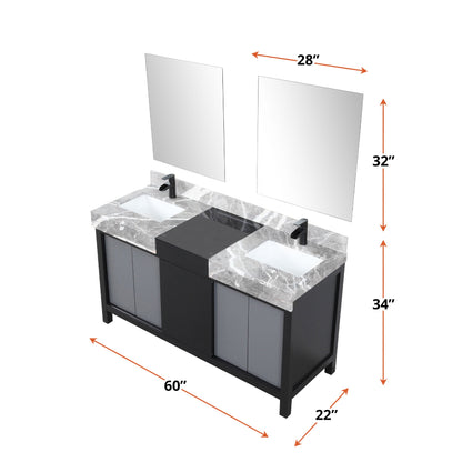 Zilara 60 in W x 22 in D Black and Grey Double Bath Vanity