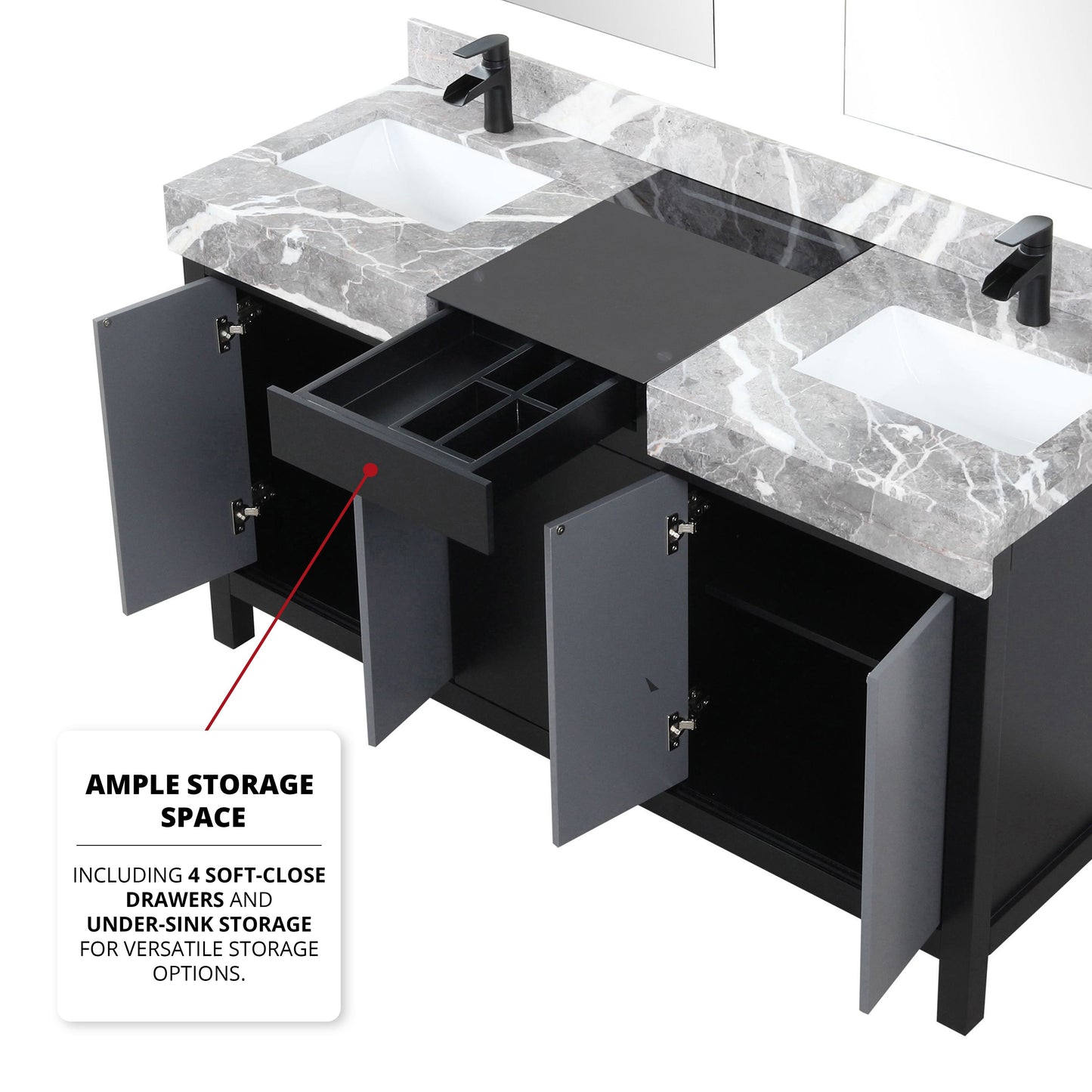 Zilara 60 in W x 22 in D Black and Grey Double Bath Vanity