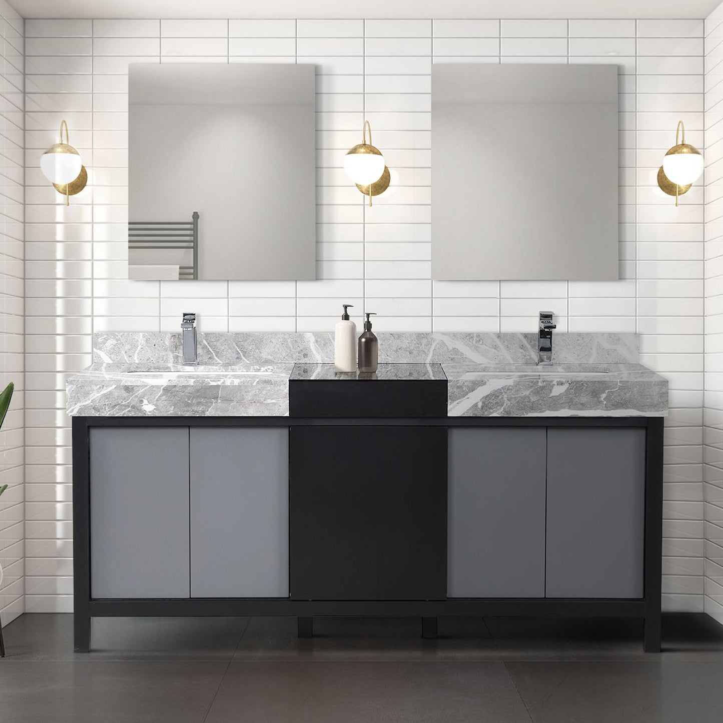Zilara 72 in W x 22 in D Black and Grey Double Bath Vanity