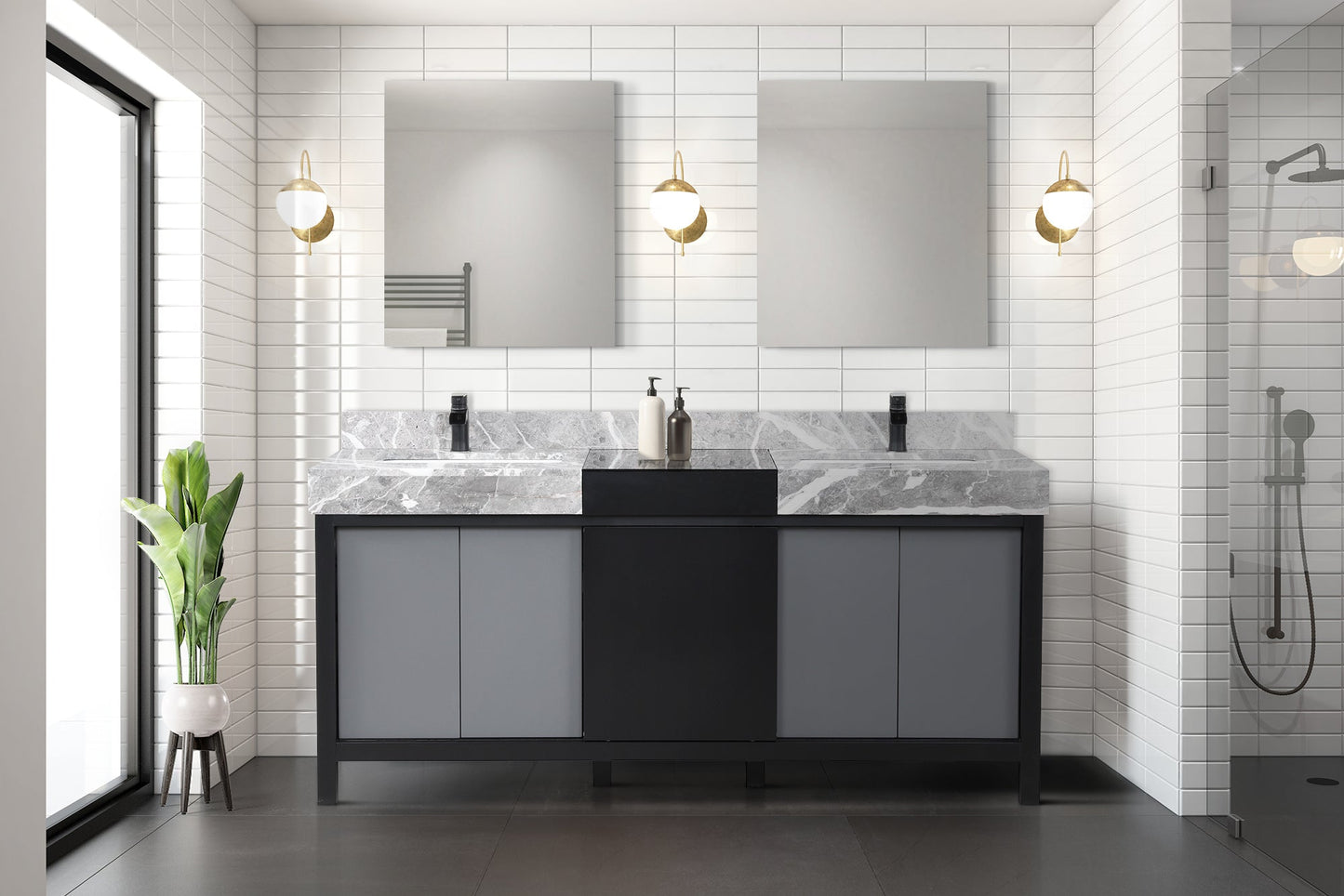 Zilara 72 in W x 22 in D Black and Grey Double Bath Vanity