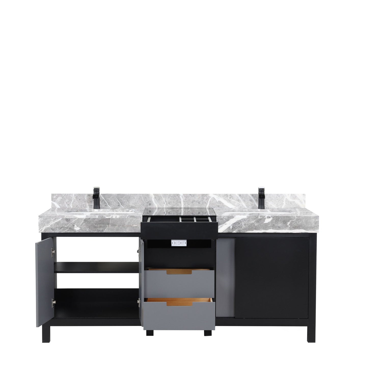 Zilara 72 in W x 22 in D Black and Grey Double Bath Vanity