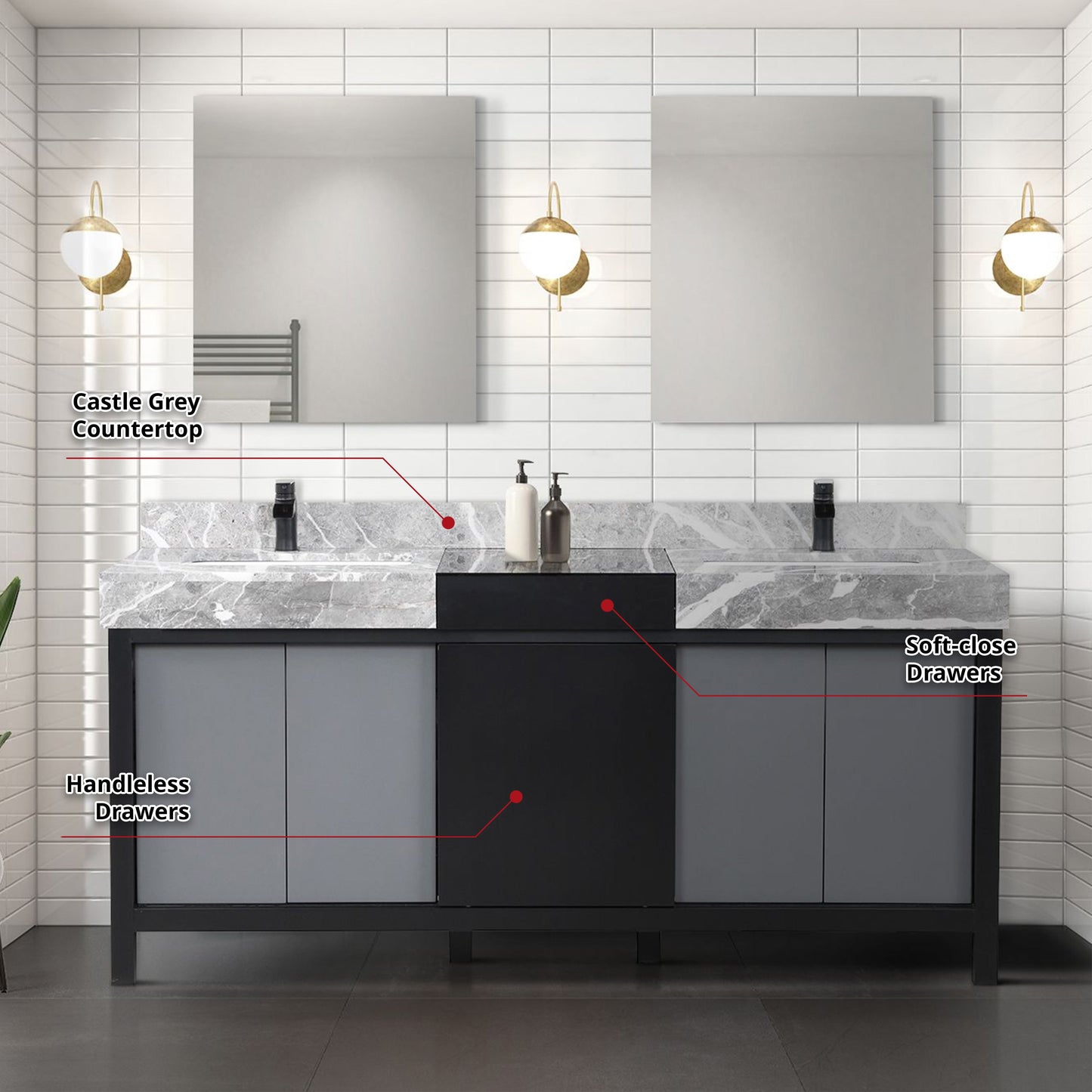 Zilara 72 in W x 22 in D Black and Grey Double Bath Vanity