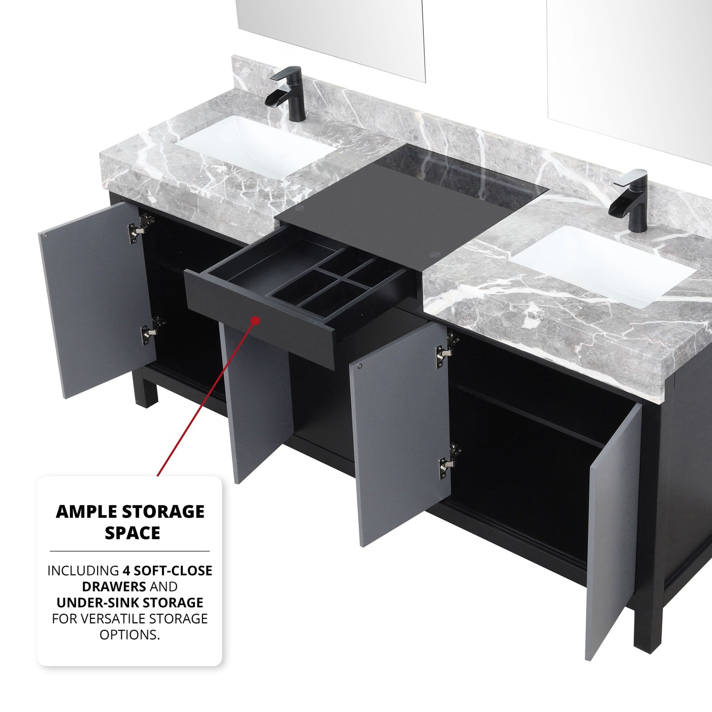 Zilara 72 in W x 22 in D Black and Grey Double Bath Vanity
