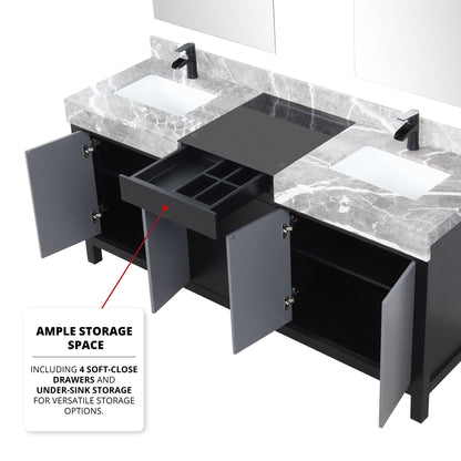 Zilara 72 in W x 22 in D Black and Grey Double Bath Vanity