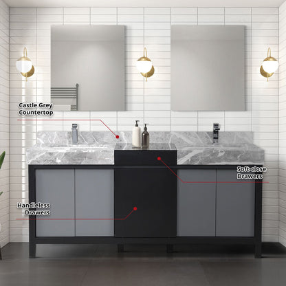 Zilara 72 in W x 22 in D Black and Grey Double Bath Vanity