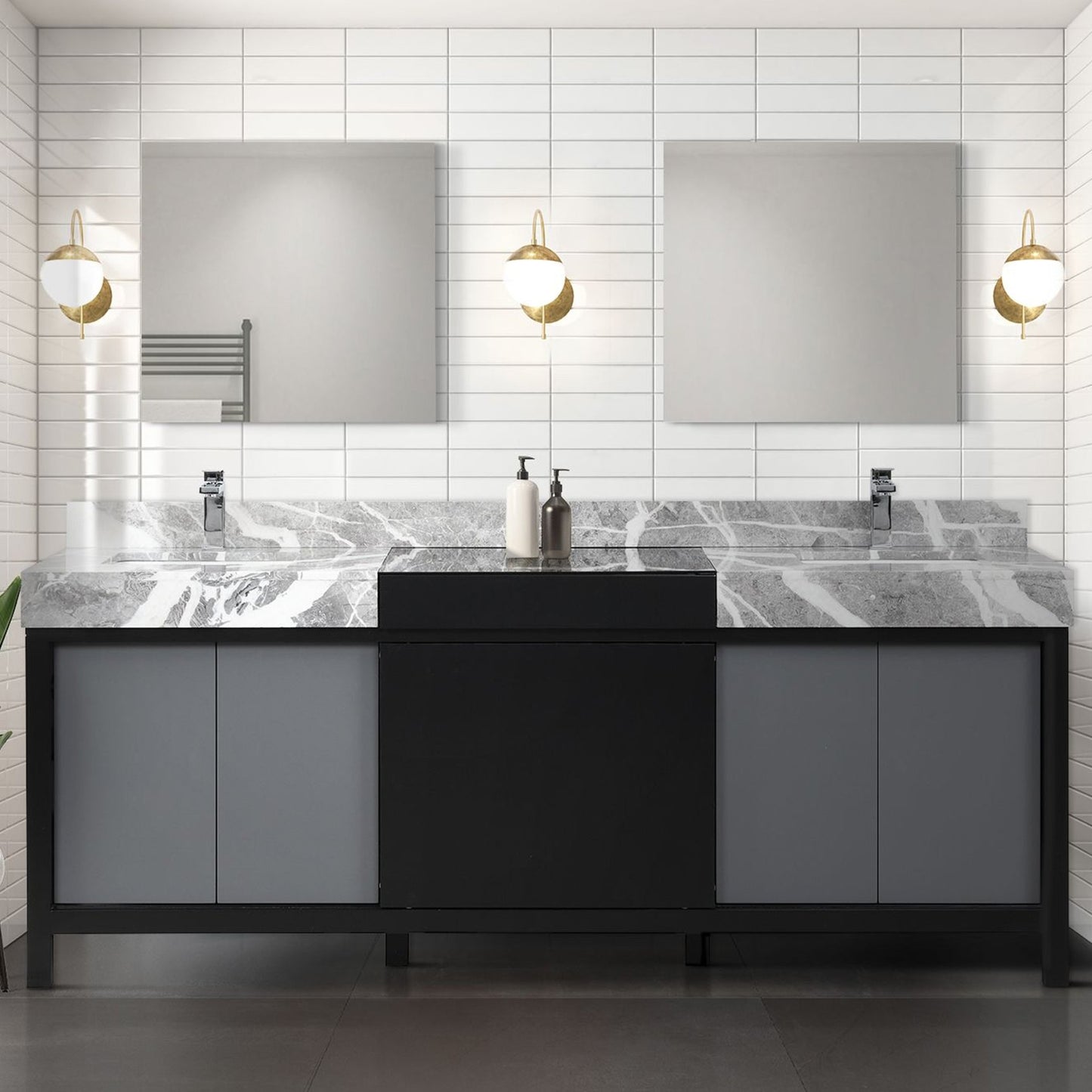 Zilara 84 in W x 22 in D Black and Grey Double Bath Vanity