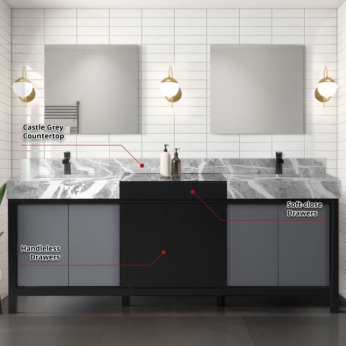 Zilara 84 in W x 22 in D Black and Grey Double Bath Vanity