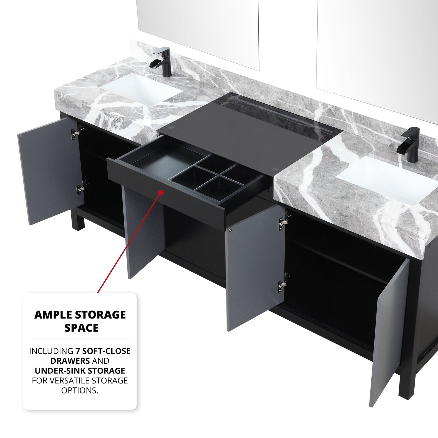 Zilara 84 in W x 22 in D Black and Grey Double Bath Vanity