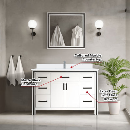 Ziva 48 in W x 22 in D White Bath Vanity