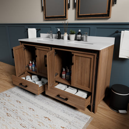 Ziva 60 in W x 22 in D Rustic Barnwood Double Bath Vanity
