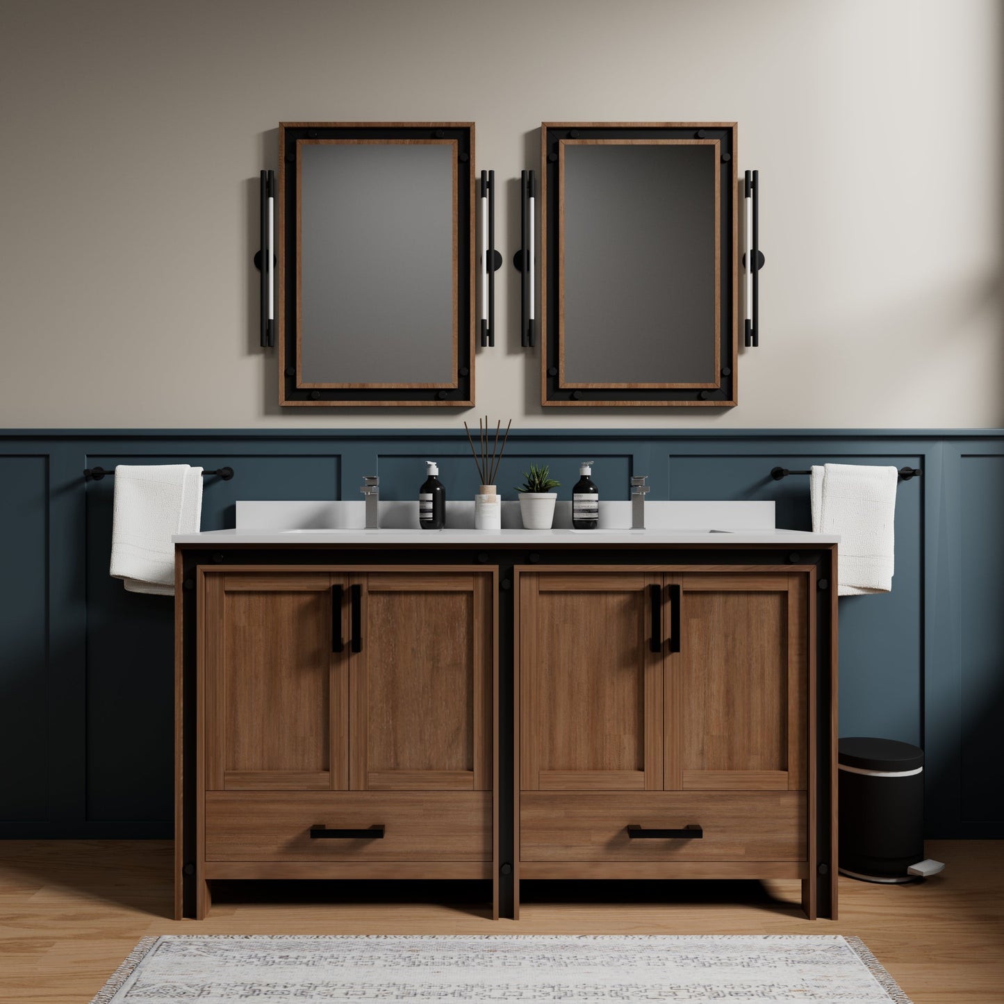 Ziva 60 in W x 22 in D Rustic Barnwood Double Bath Vanity