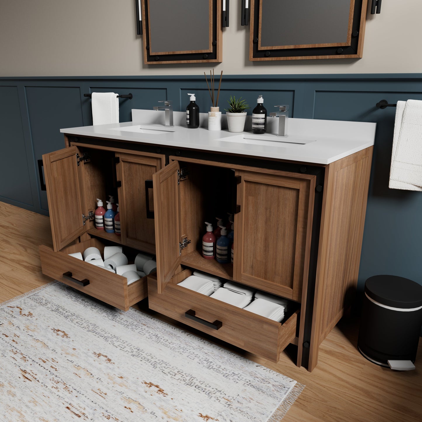 Ziva 60 in W x 22 in D Rustic Barnwood Double Bath Vanity