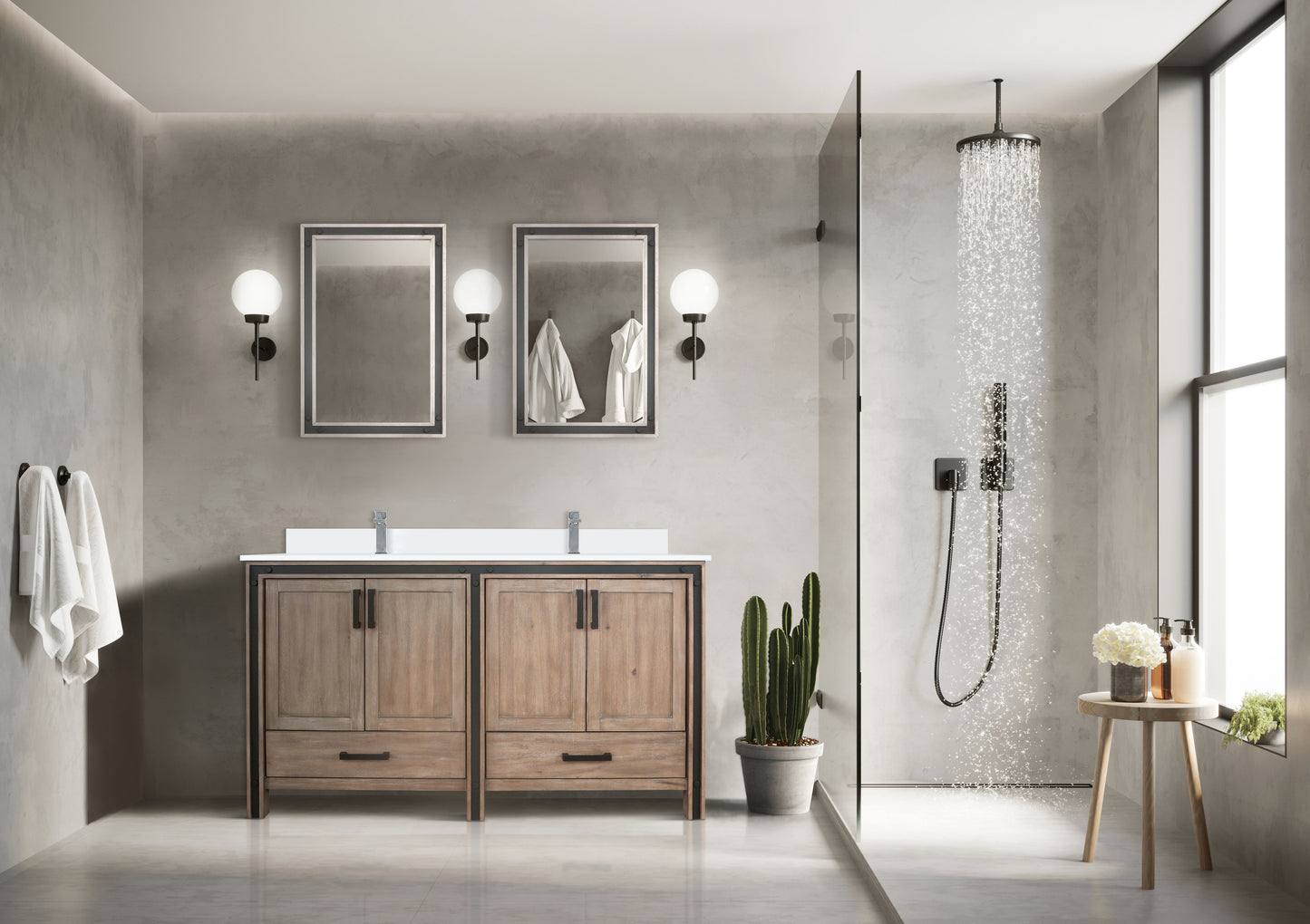 Ziva 60 in W x 22 in D Rustic Barnwood Double Bath Vanity